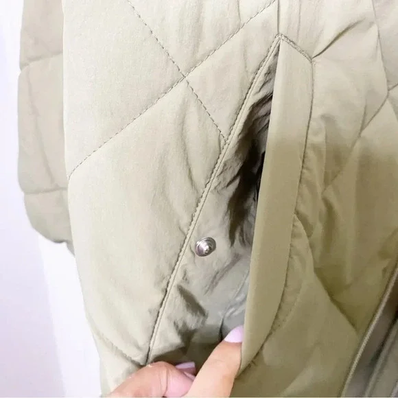 SAMSOE SAMSOE Nancy Quilted Collarless‎ Coat Covert Green Size XL - Picture 7 of 8